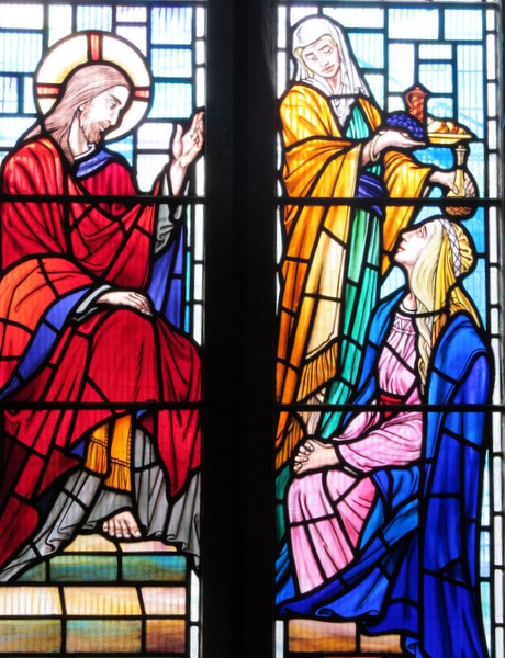 image of church window Jesus Martha Mary