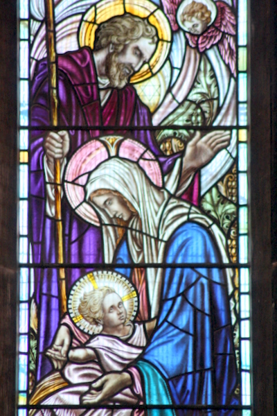 image of stained glass window nativity scene